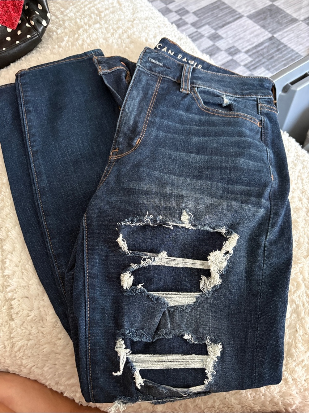American Eagle Outfitters Dark Indigo Distressed Skinny Jeans